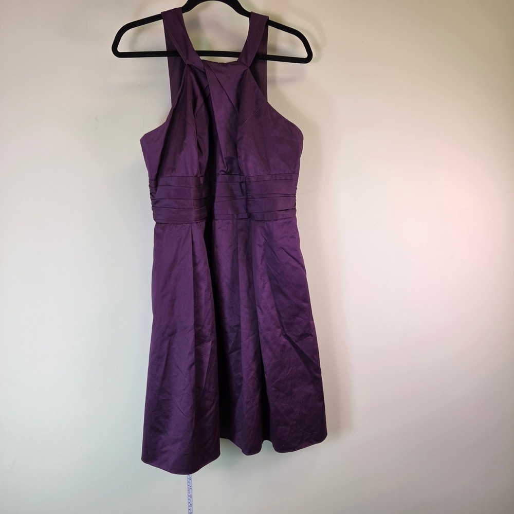 Davids Bridal Plum Purple Halter Pleated Bridesmaid Cocktail Dress Size 16
